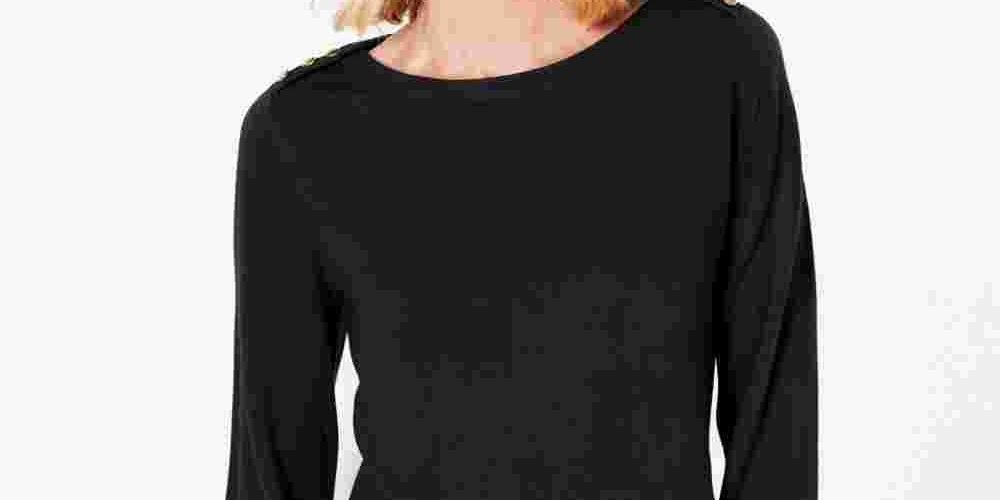 Karen Scott Women's Solid Long Sleeve Crew Neck T-Shirt Top Black Size Petite X-Large