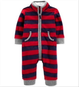 Carter's Baby Boy's Striped Fleece Coverall Red Size 6MOS