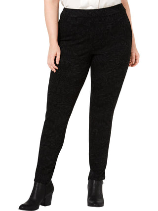 Style & Co Women's Plus Printed Mid Rise Leggings Black Size 14W