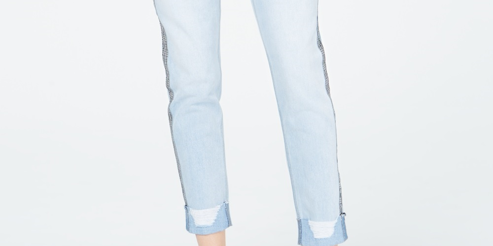 Rewash Junior's Ripped Herringbone Contrast Skinny Jeans Blue Size 11