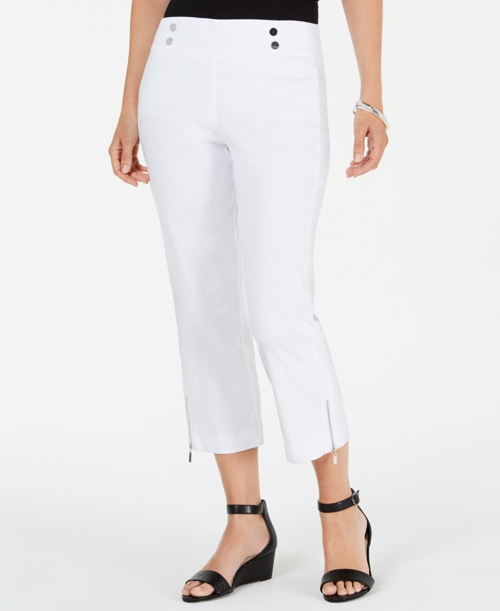 JM Collection Women's Cropped Zipper Trim Pants  White Size Petite Large