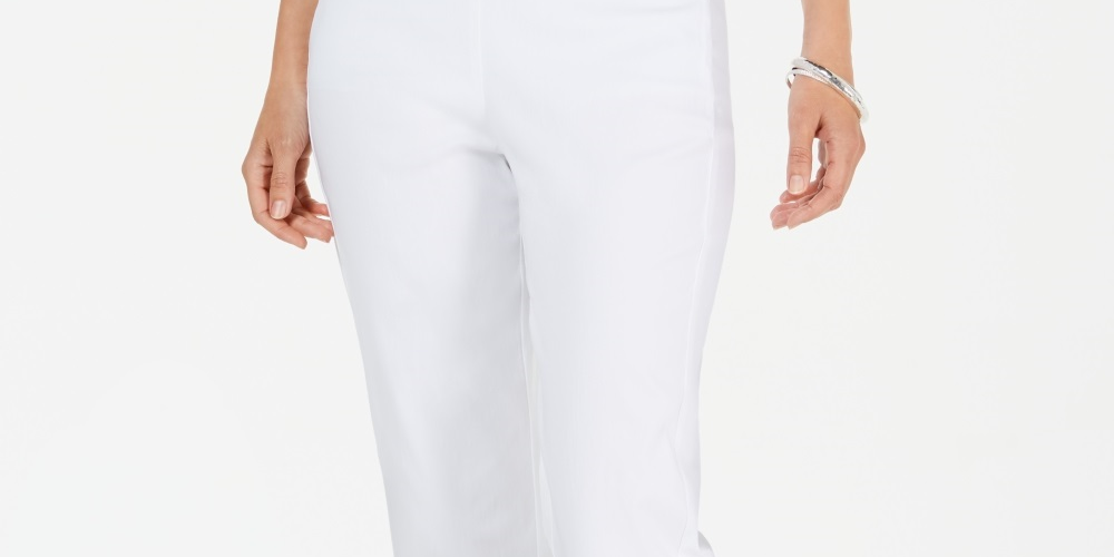 JM Collection Women's Cropped Zipper Trim Pants  White Size Petite Large