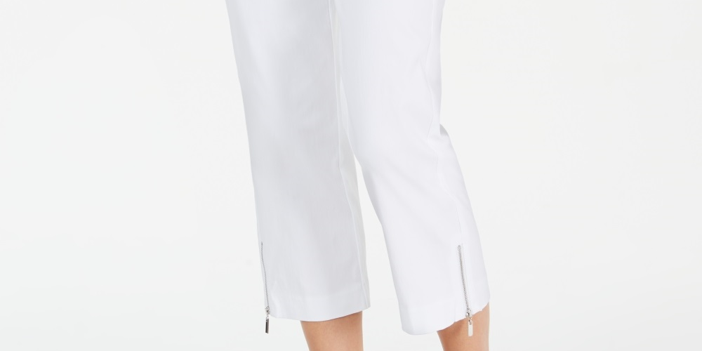 JM Collection Women's Cropped Zipper Trim Pants  White Size Petite Large