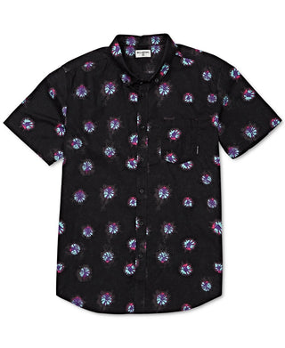 Billabong Men's Sundays Print Short Sleeve Button Down Shirt Black Size Small