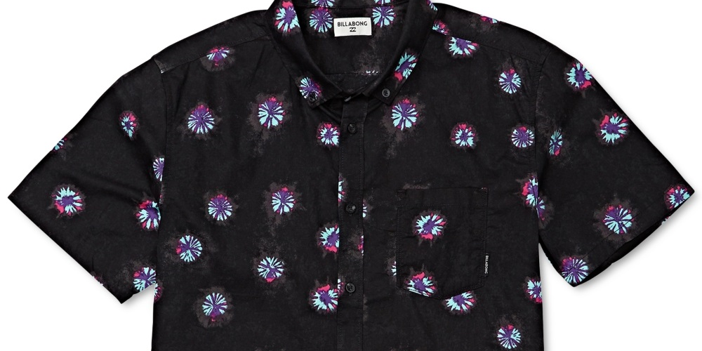 Billabong Men's Sundays Print Short Sleeve Button Down Shirt Black Size Small