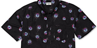 Billabong Men's Sundays Print Short Sleeve Button Down Shirt Black Size Small