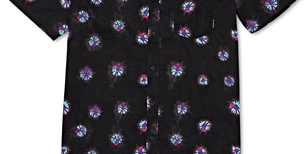 Billabong Men's Sundays Print Short Sleeve Button Down Shirt Black Size Small