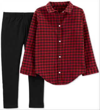 Carter's Little & Big Girl's 2 Pc Buffalo Check Shirt & Leggings Set Red Size 6/6X