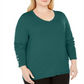 JM Collection Women's Plus Button Cuff V Neck Sweater Sequoia Size 0X