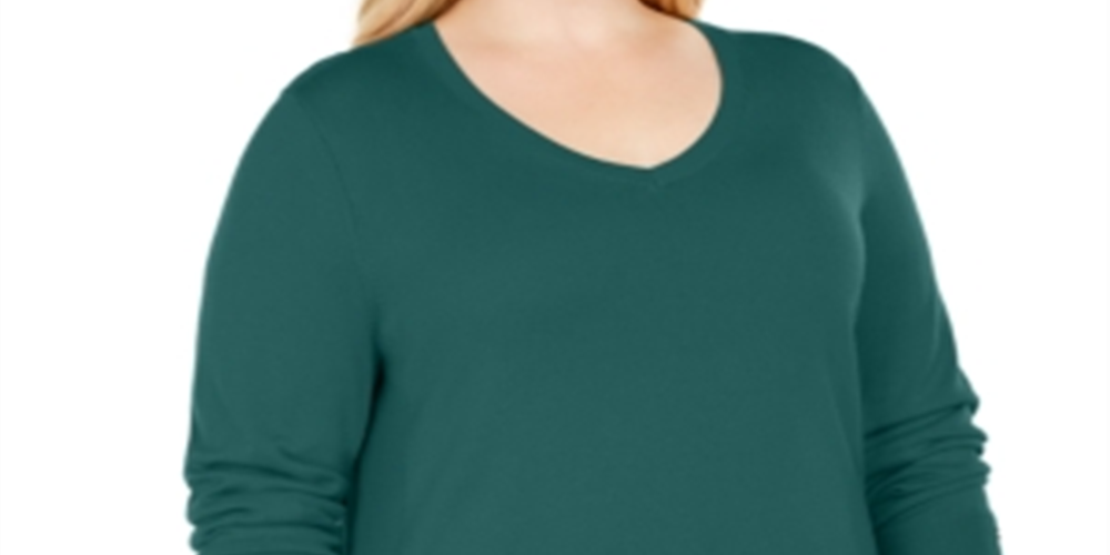 JM Collection Women's Plus Button Cuff V Neck Sweater Sequoia Size 0X