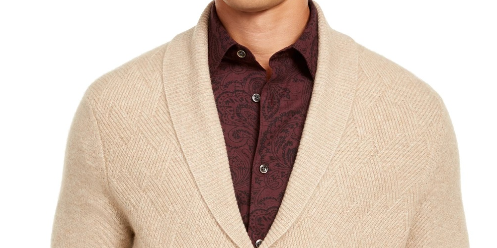 Tasso Elba Men's Cashmere Cable Knit Cardigan Sweater Brown Size XX-Large