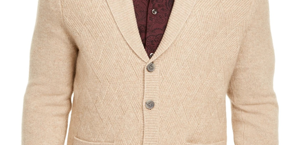 Tasso Elba Men's Cashmere Cable Knit Cardigan Sweater Brown Size XX-Large
