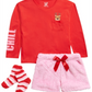 Max & Olivia Big Girl's 3 Pc Reindeer Top Faux Fur Shorts & Socks Pajama Set Red Size M(7/8)