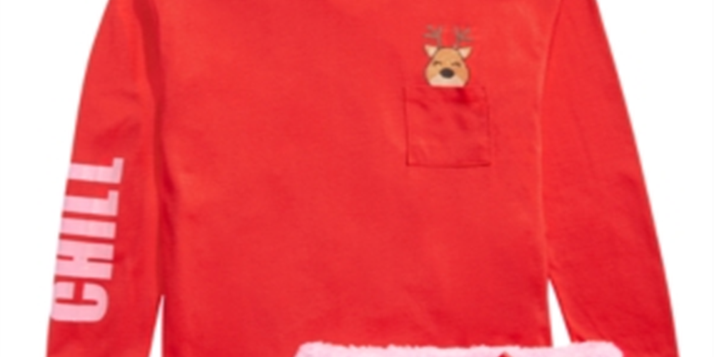 Max & Olivia Big Girl's 3 Pc Reindeer Top Faux Fur Shorts & Socks Pajama Set Red Size M(7/8)