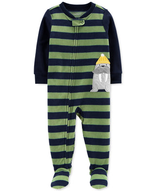 Carter's Boy's Stripe Walrus Fleece Footie Blue Size 18MOS