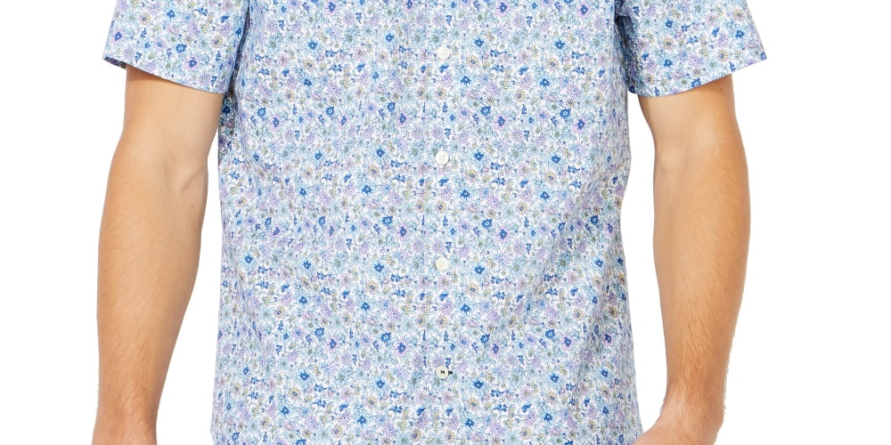 Nautica Men's Sail Collection Floral Print Oxford Short Sleeve Shirt White Size Small