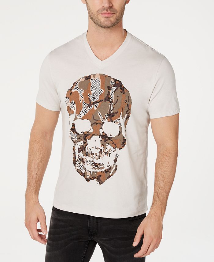 INC International Concepts Men's Rhinestone Camo Skull T-Shirt Grey Size X-Small