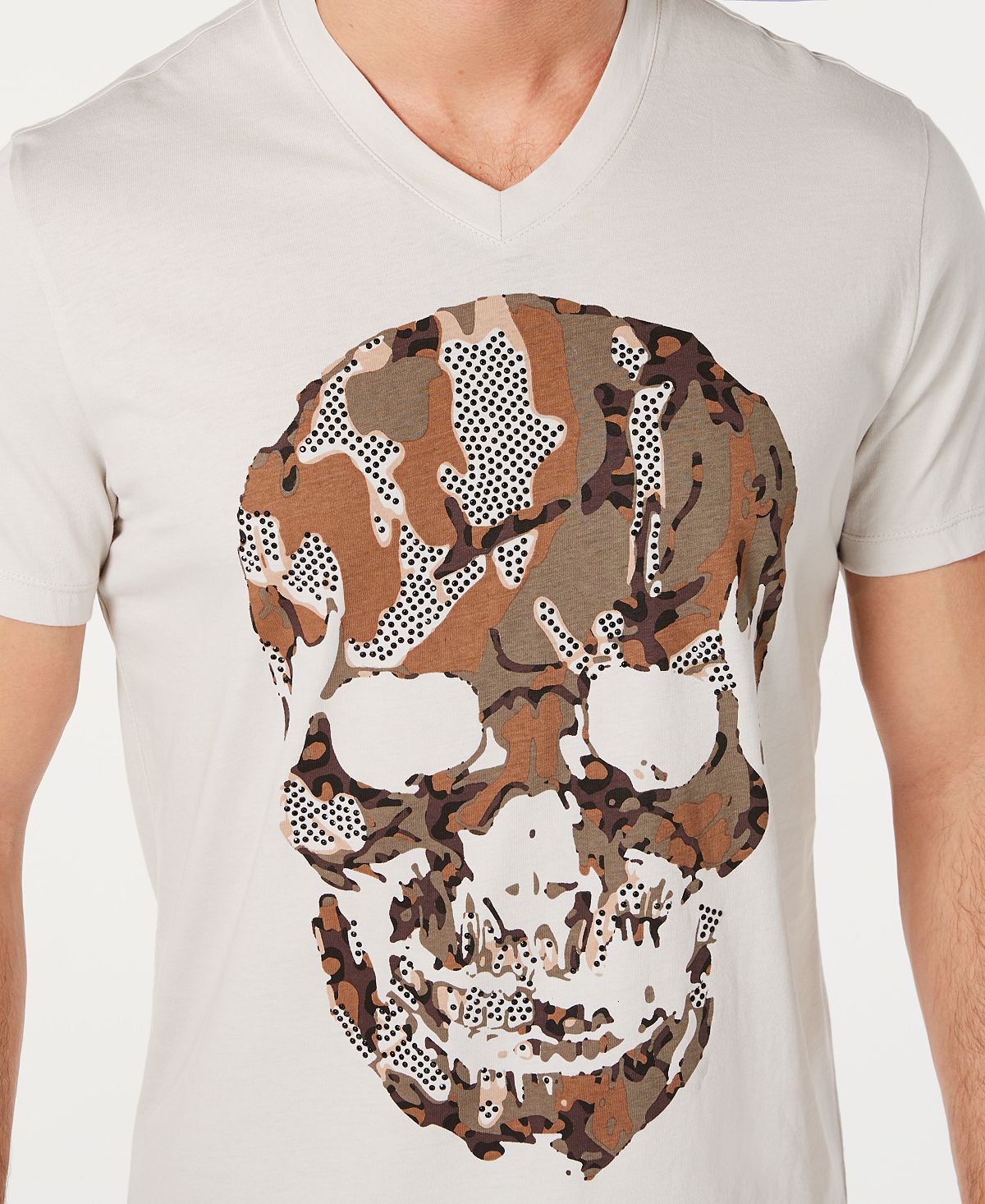 INC International Concepts Men's Rhinestone Camo Skull T-Shirt Grey Size X-Small