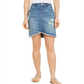 INC International Concepts Women's Destructed Fray Trim CrossoverHem Denim Skirt Blue Size 0