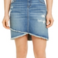 INC International Concepts Women's Destructed Fray Trim CrossoverHem Denim Skirt Blue Size 0