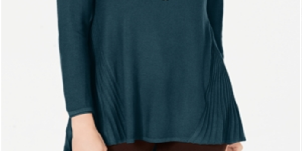 Style & Co Women's Pleated High Low Sweater Green Size Petite X-Large