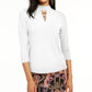 Thalia Sodi Women's Hardware Trim Mock Neck Top  White Size Medium