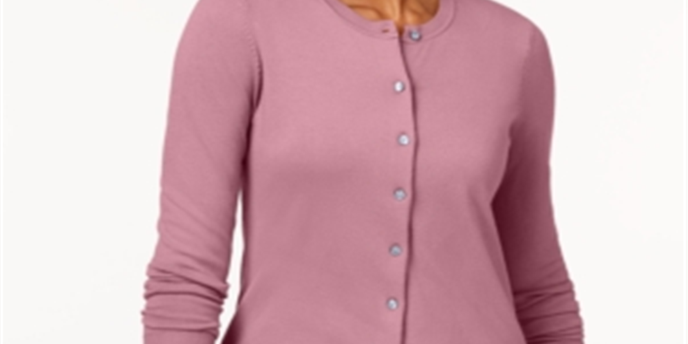 Karen Scott Women's Crew Neck Cardigan Rose Pink Size -Petite S/M