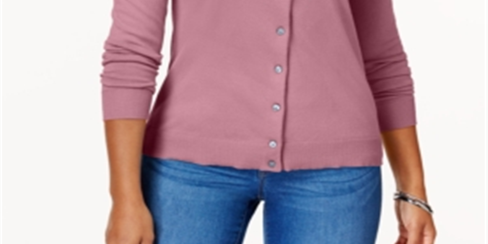 Karen Scott Women's Crew Neck Cardigan Rose Pink Size -Petite S/M