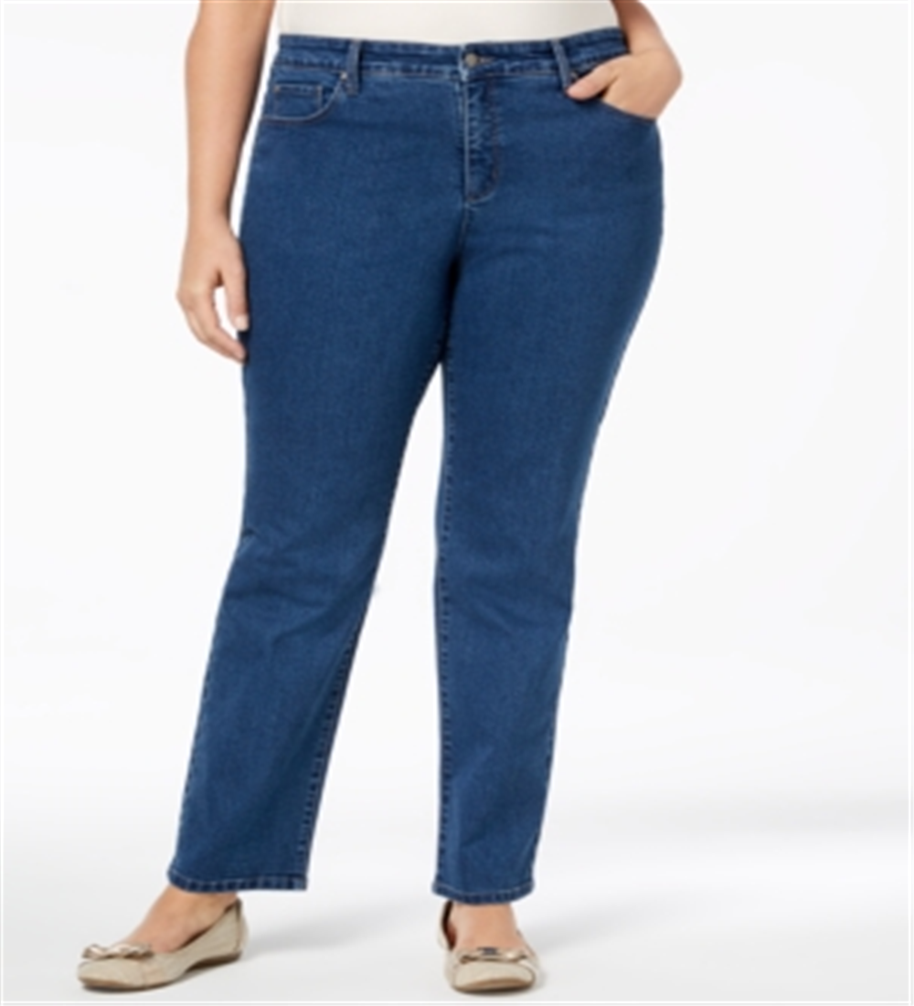 Charter Club Women's Plus Lexington Tummy Control Straight-Leg Jeans Blue Size 14 W