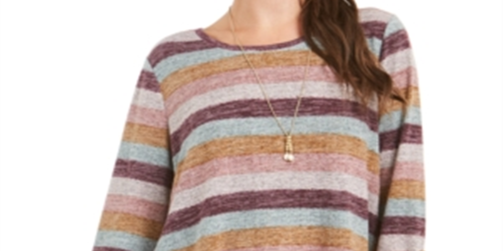 Style & Co Women's Striped Layered Look Sweater Blue Size X-Large