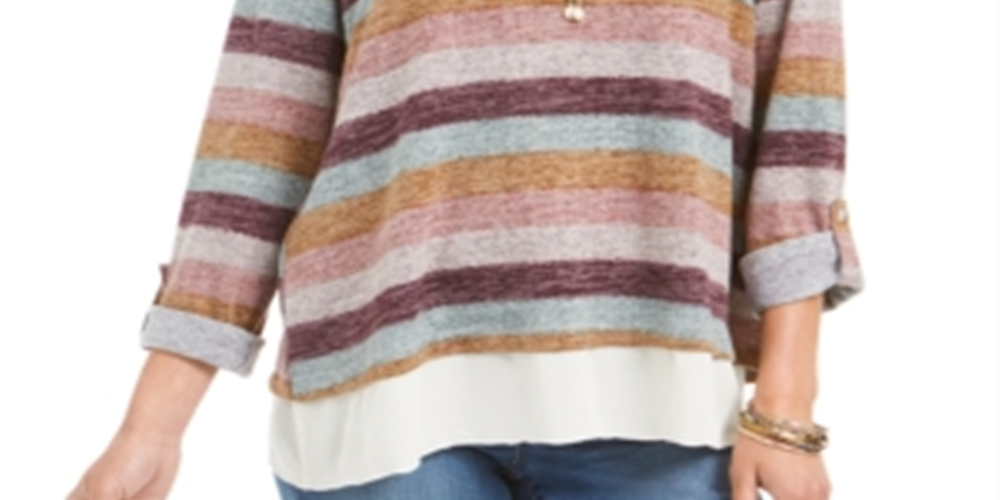 Style & Co Women's Striped Layered Look Sweater Blue Size X-Large