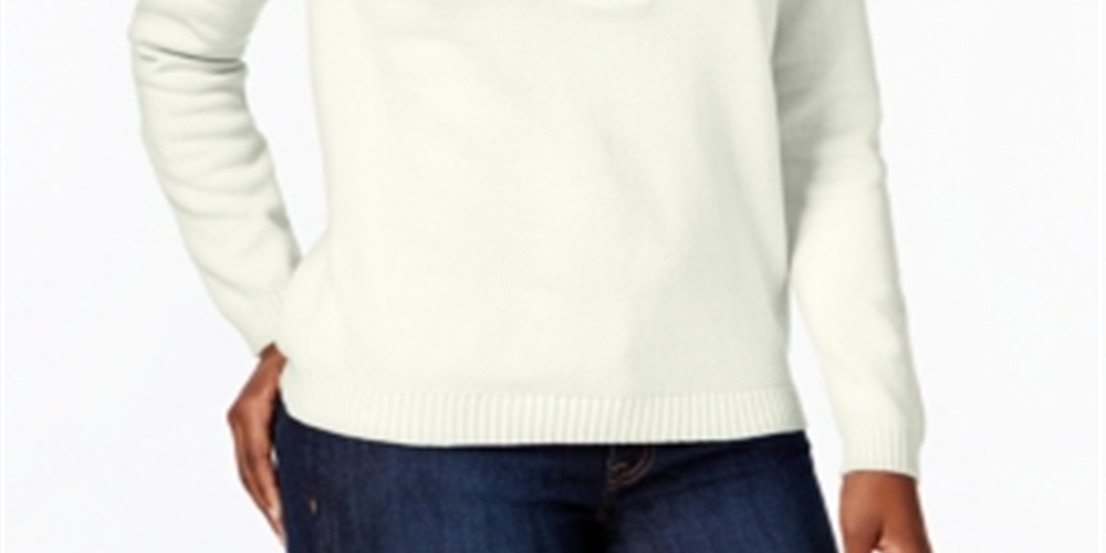 Karen Scott Women's Hardware V Neck Cotton Sweater White Size Medium