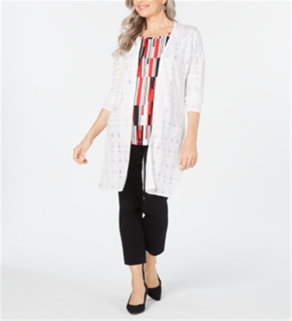 JM Collection Women's Open Front Crochet Duster White Size Petite
