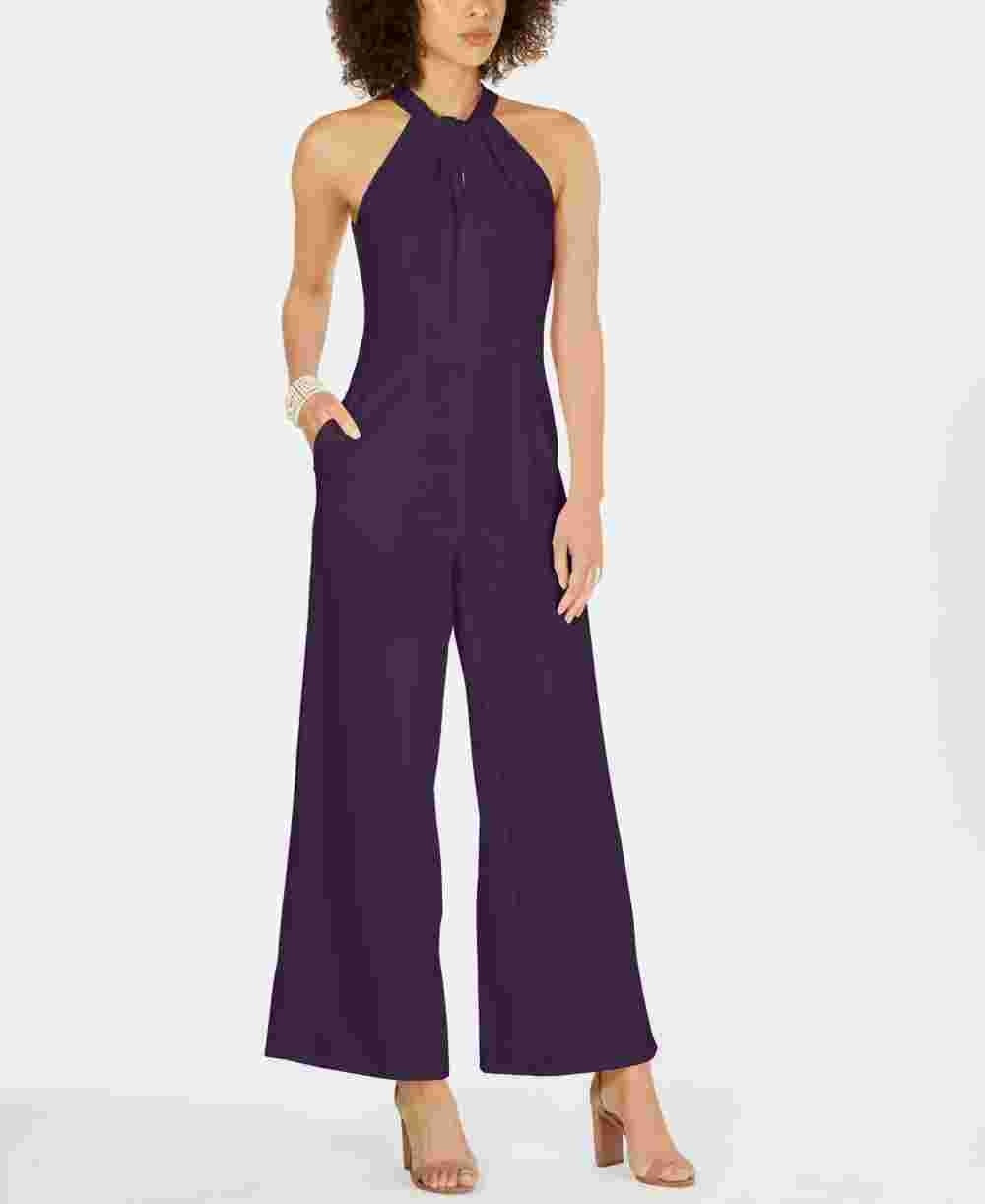 Julia jordan Women's Twist-Front Halter Jumpsuit Purple Size 12