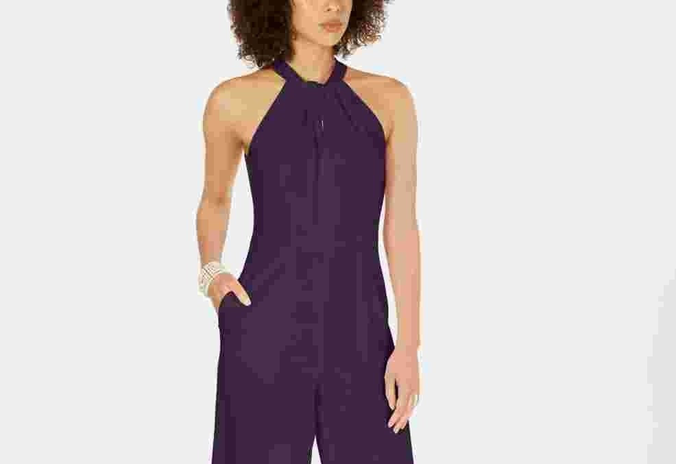 Julia jordan Women's Twist-Front Halter Jumpsuit Purple Size 12