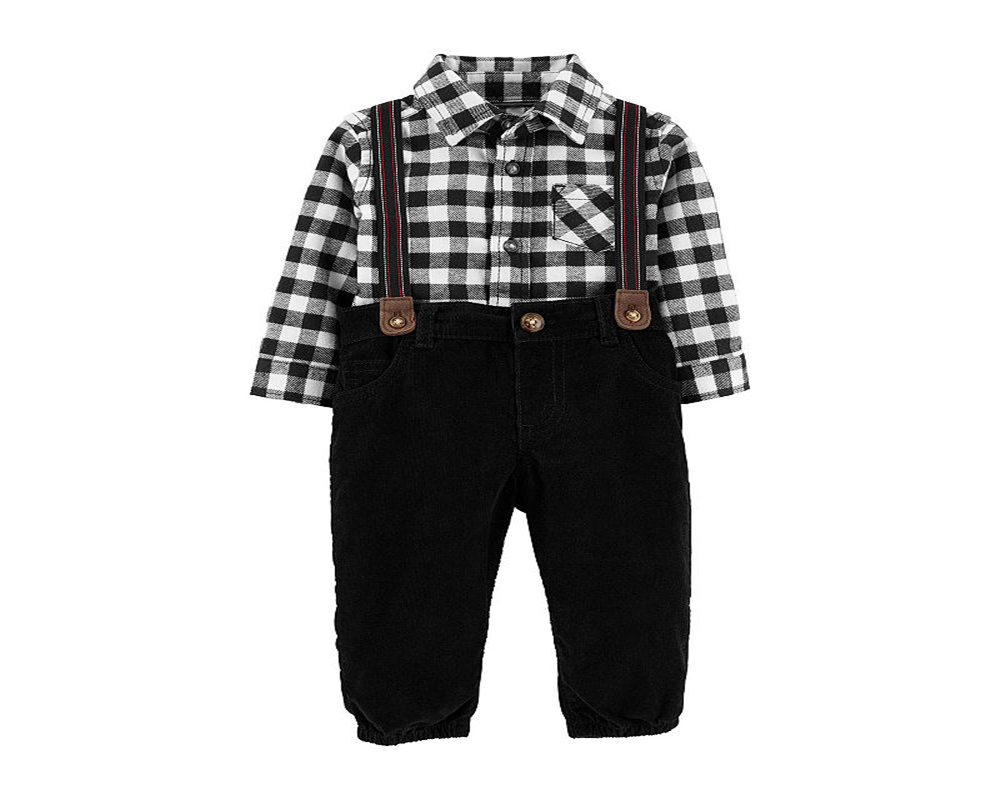 Carter's Boy's Infant Buffalo Check Button up Bodysuit Set Black Size 3MOS