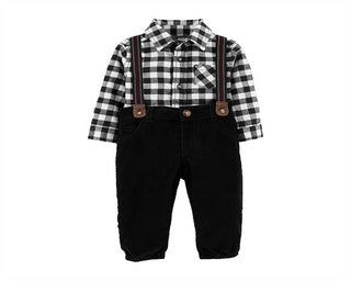 Carter's Boy's Infant Buffalo Check Button up Bodysuit Set Black Size 3MOS