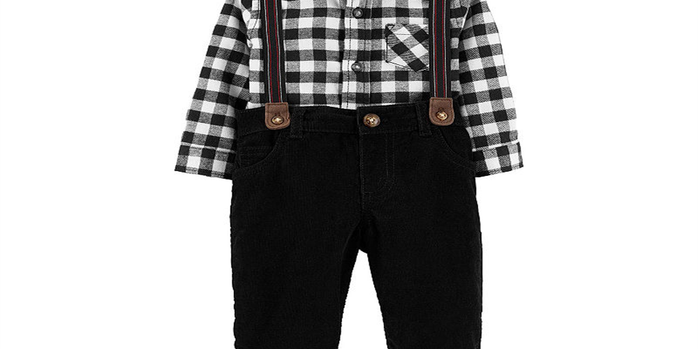 Carter's Boy's Infant Buffalo Check Button up Bodysuit Set Black Size 3MOS