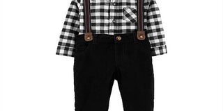 Carter's Boy's Infant Buffalo Check Button up Bodysuit Set Black Size 3MOS