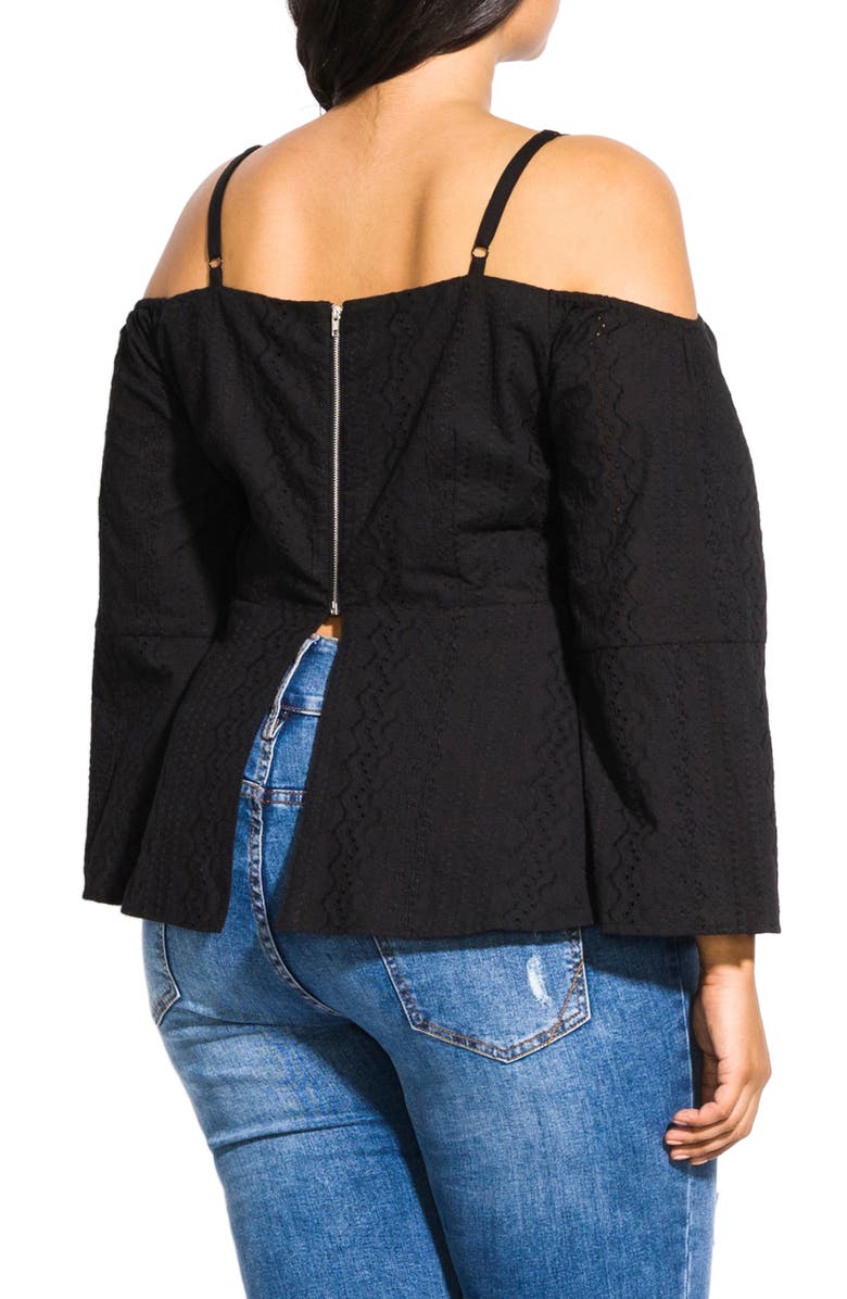 City Chic Women's Pretty Picnic Off the Shoulder Top Black Size 14W