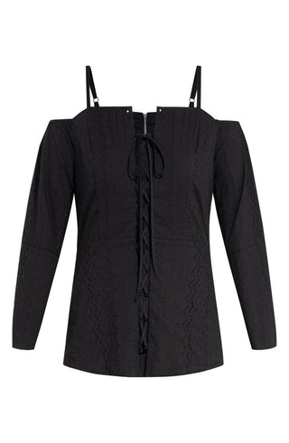 City Chic Women's Pretty Picnic Off the Shoulder Top Black Size 14W