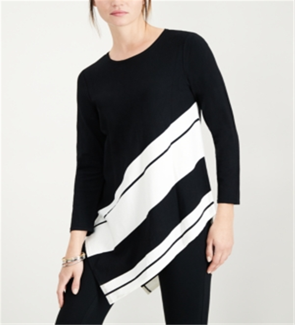 Alfani Women's Striped Asymmetrical Tunic Black Size Petite X-Large