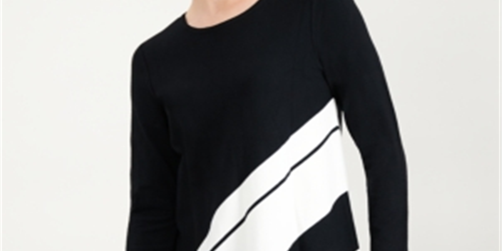 Alfani Women's Striped Asymmetrical Tunic Black Size Petite X-Large