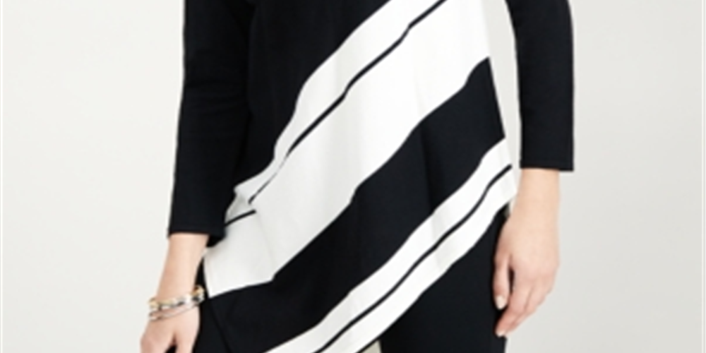 Alfani Women's Striped Asymmetrical Tunic Black Size Petite X-Large