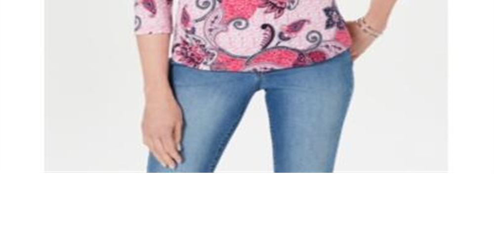 Charter Club Women's Pima Cotton Button Shoulder Print Top Pink Size Petite Small