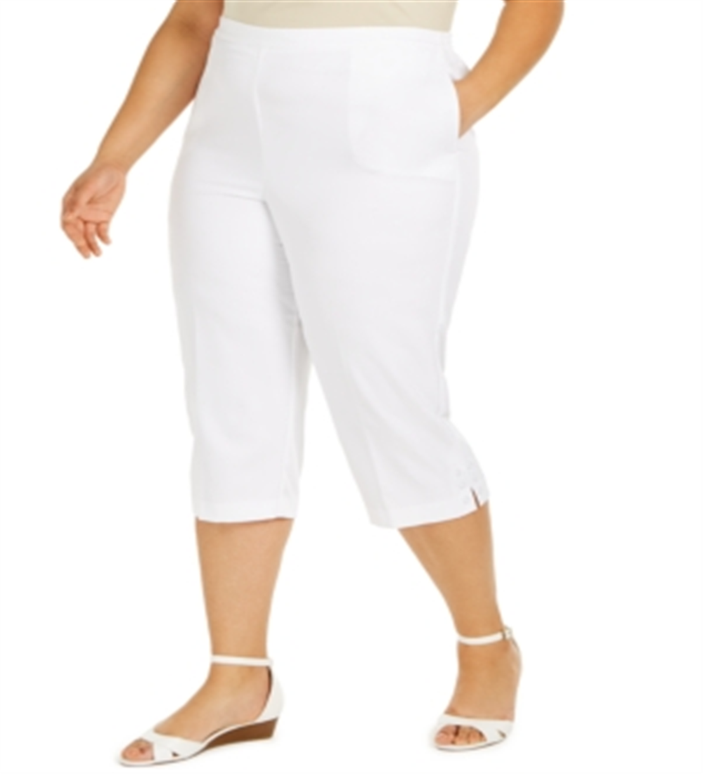 Alfred Dunner Women's Plus Ship Shape Grommet Capris White Size 20W