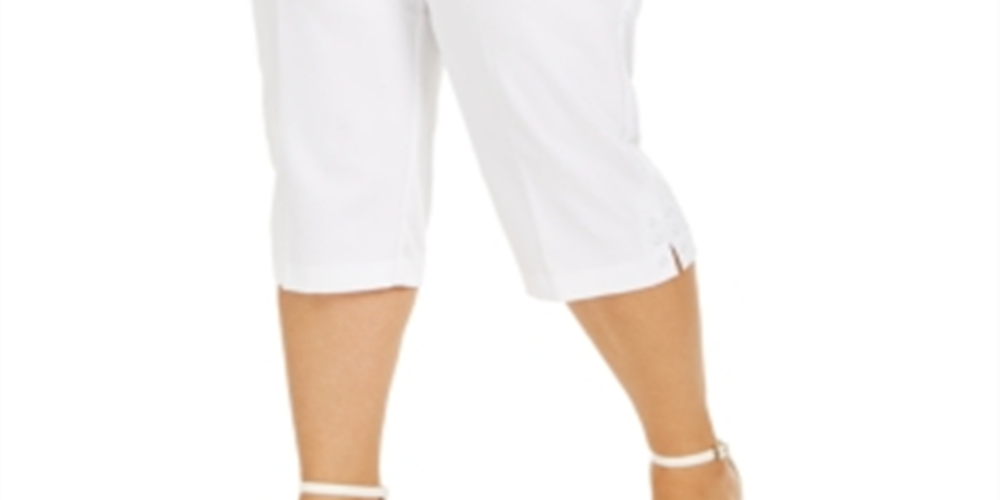Alfred Dunner Women's Plus Ship Shape Grommet Capris White Size 20W