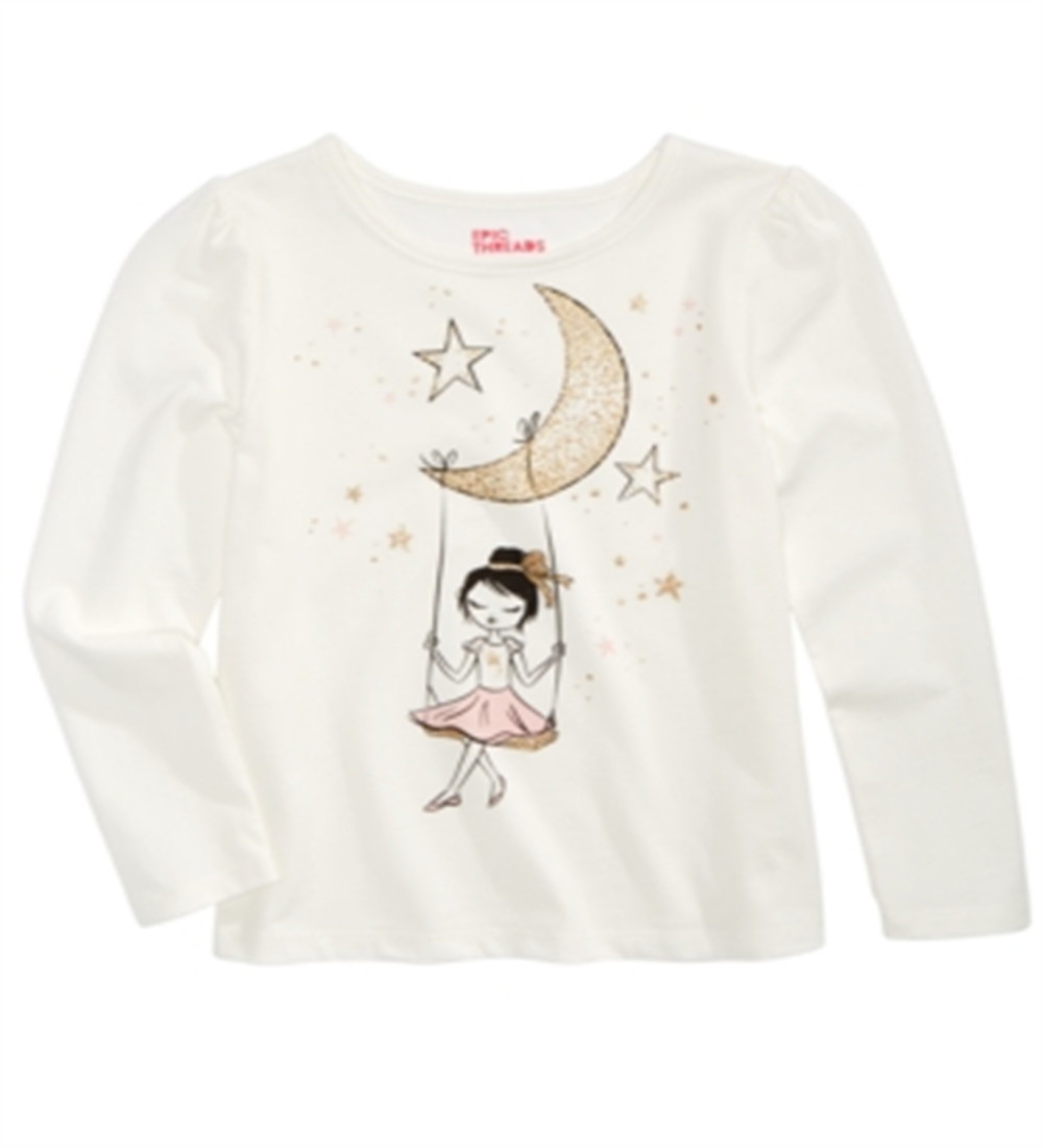Epic Threads Little Girl's Moon Print T-Shirt White Size 5