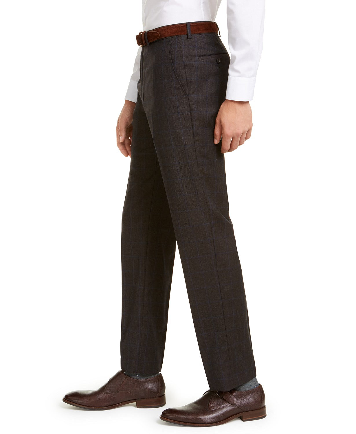 Michael Kors Men's Classic Fit Airsoft Stretch Birdseye Windowpane Suit Pants Brown Size 46X30