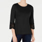 Charter Club Women's Cotton Lace-Trim Top  Black Size Small